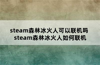 steam森林冰火人可以联机吗 steam森林冰火人如何联机